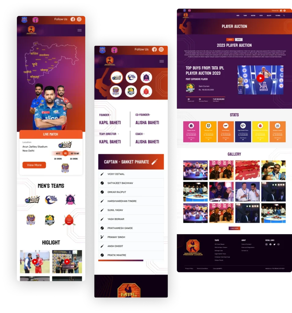 MPL website mobile screens