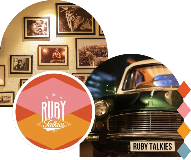 Ruby Talkies vintage car illustration and logo badge