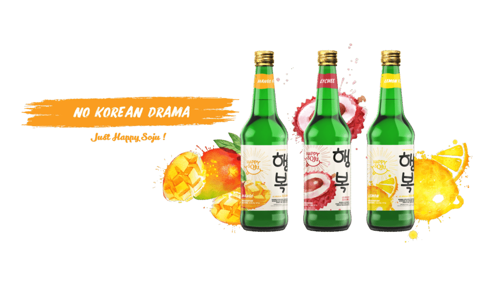 Happy Soju flavour range, No Korean Drama campaign banner