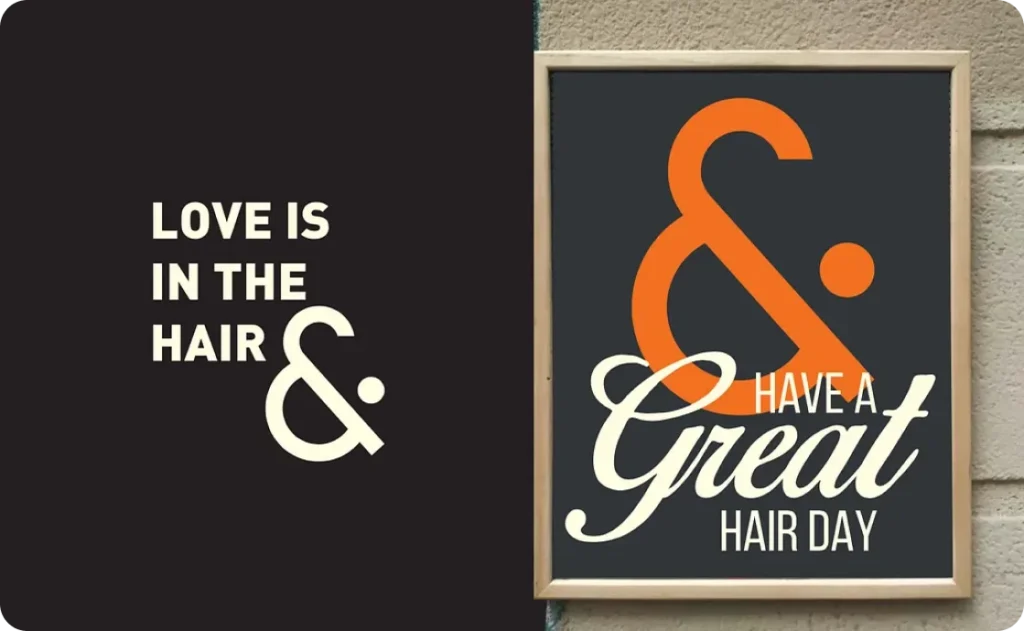 Mirror & Mime salon posters: Love is in the Hair and Have a Great Hair Day