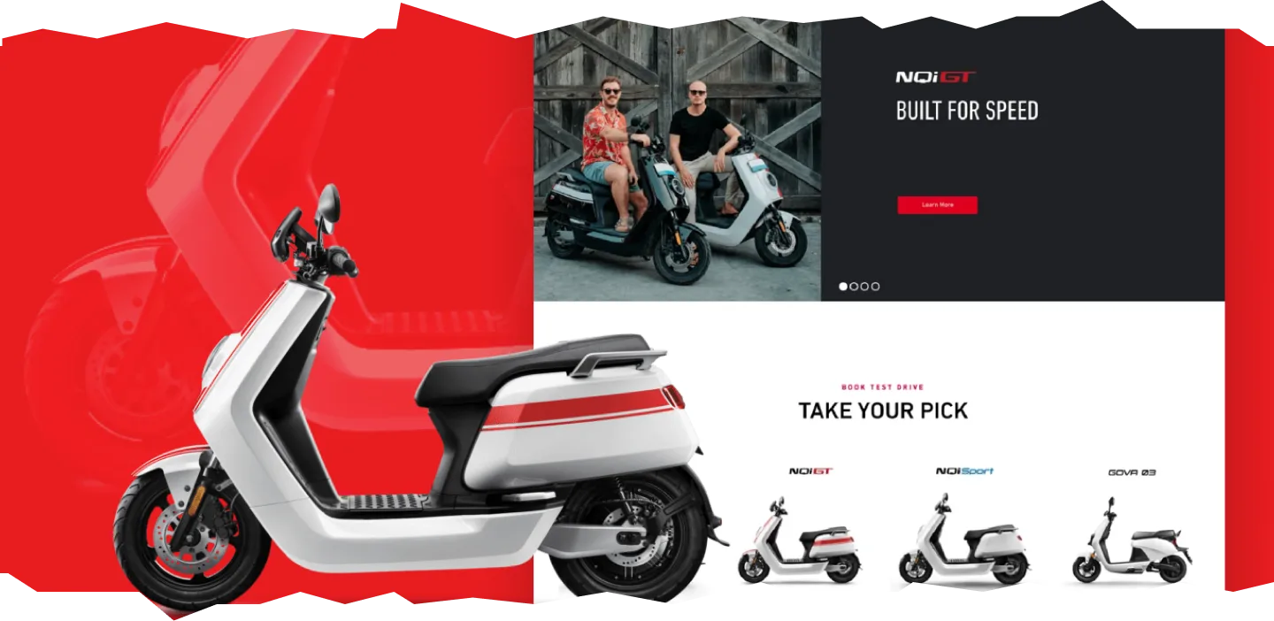 Niu Mobility Bali website homepage design with electric scooters