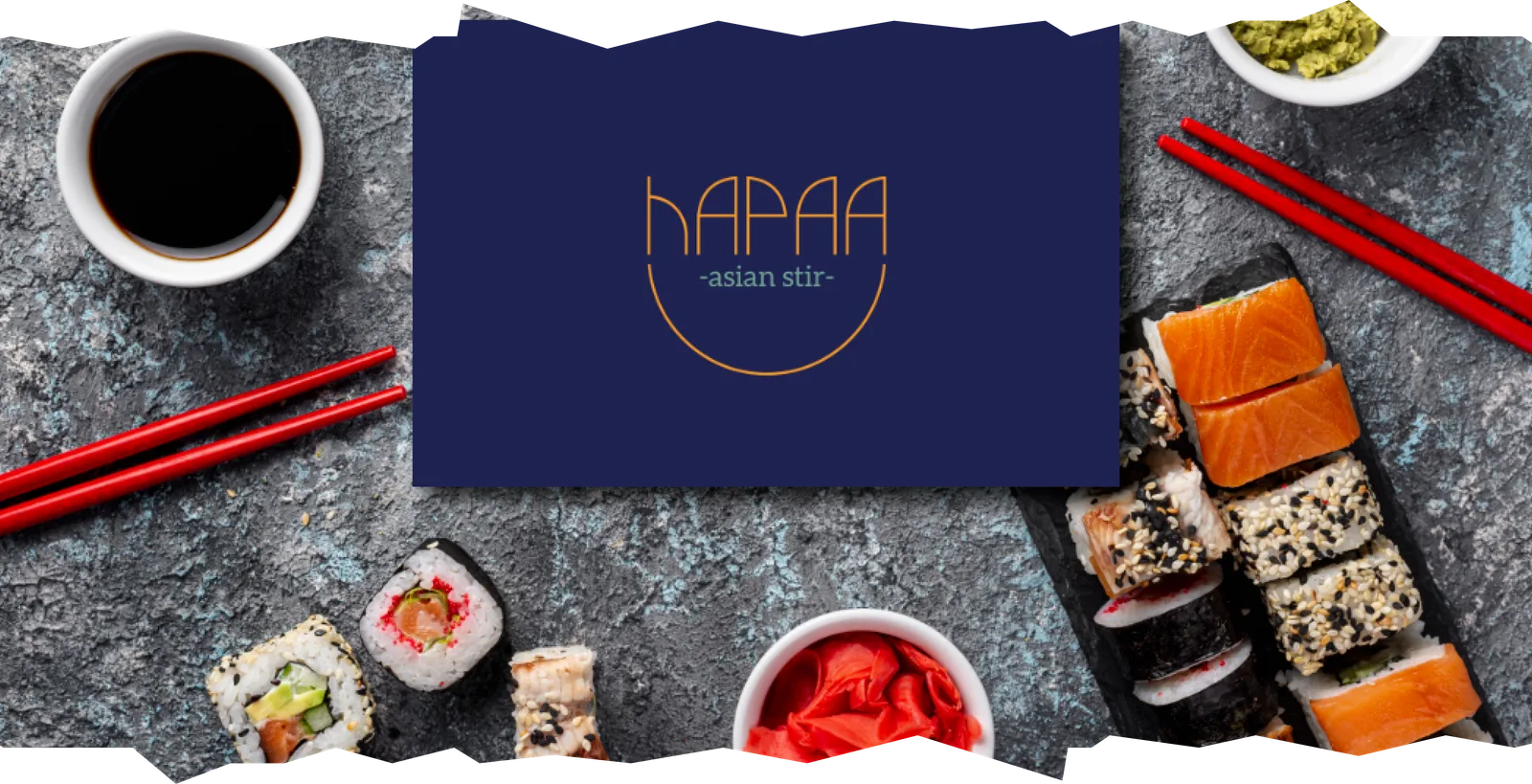 Hapaa menu card with sushi