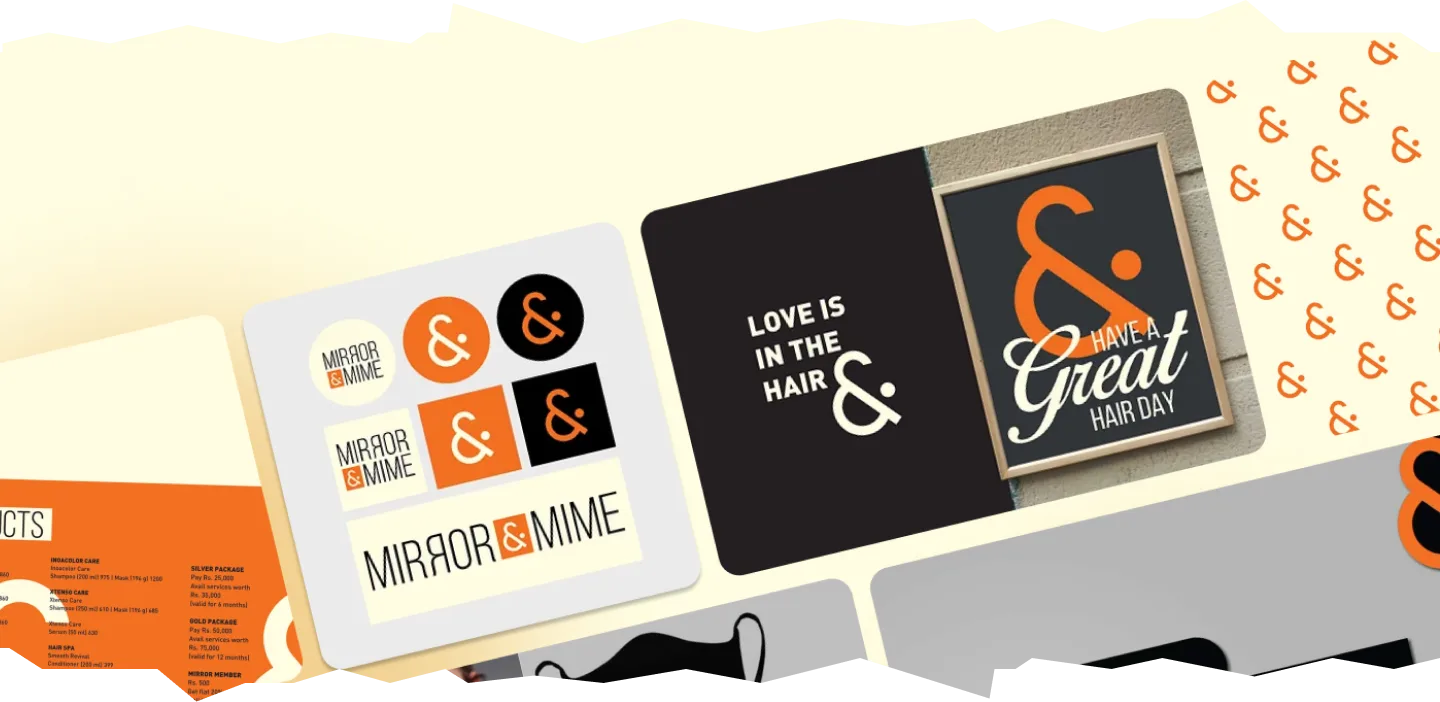 Mirror & Mime salon brand identity on stationery and cards